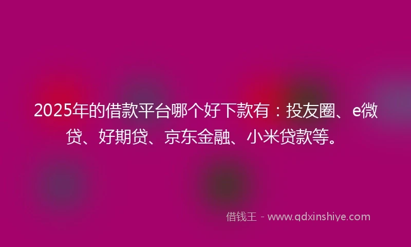2025年的借款平台哪个好下款有：投友圈、e微贷、好期贷、京东金融、小米贷款等。