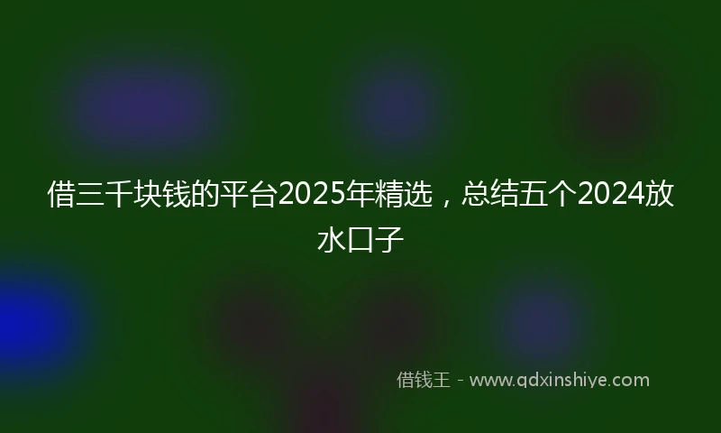 借三千块钱的平台2025年精选，总结五个2024放水口子
