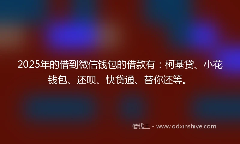 2025年的借到微信钱包的借款有：柯基贷、小花钱包、还呗、快贷通、替你还等。