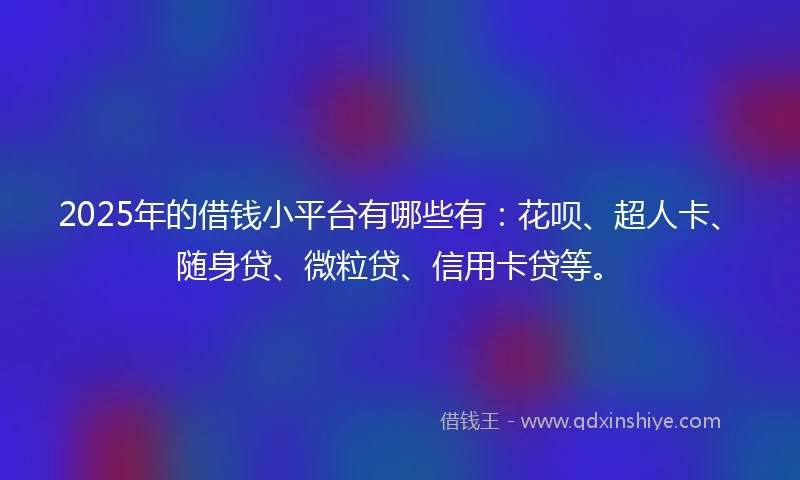 2025年的借钱小平台有哪些有：花呗、超人卡、随身贷、微粒贷、信用卡贷等。