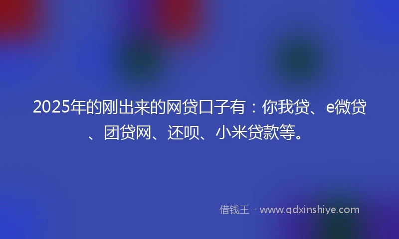 2025年的刚出来的网贷口子有：你我贷、e微贷、团贷网、还呗、小米贷款等。
