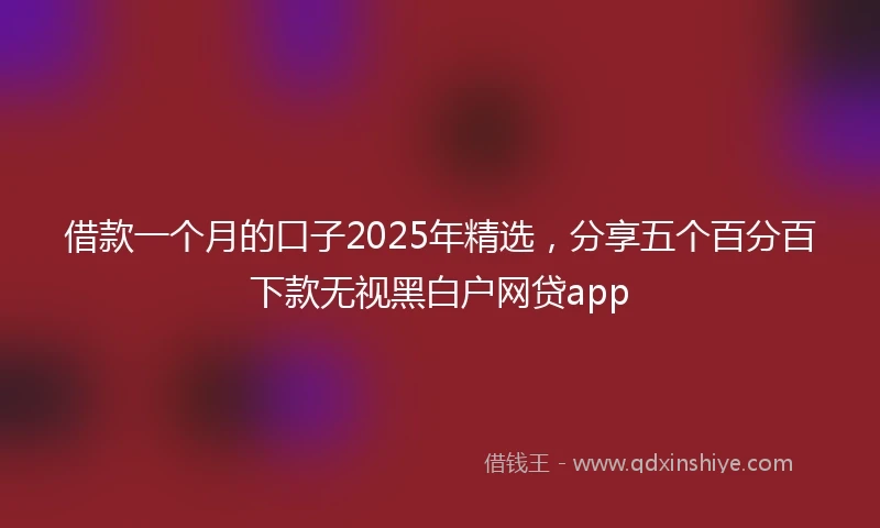 借款一个月的口子2025年精选，分享五个百分百下款无视黑白户网贷app