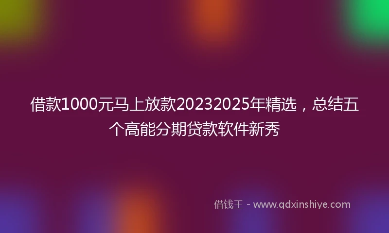 借款1000元马上放款20232025年精选，总结五个高能分期贷款软件新秀