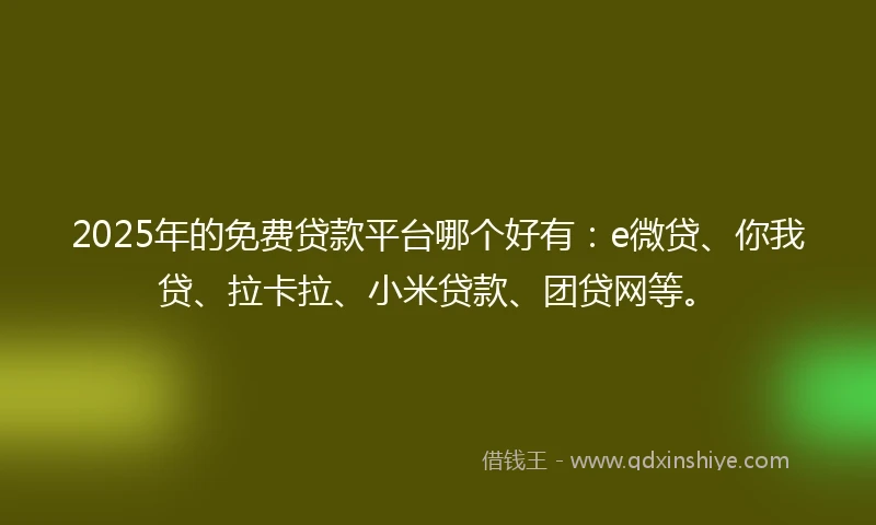 2025年的免费贷款平台哪个好有：e微贷、你我贷、拉卡拉、小米贷款、团贷网等。
