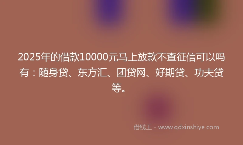2025年的借款10000元马上放款不查征信可以吗有：随身贷、东方汇、团贷网、好期贷、功夫贷等。