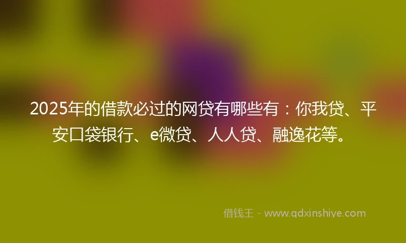 2025年的借款必过的网贷有哪些有：你我贷、平安口袋银行、e微贷、人人贷、融逸花等。