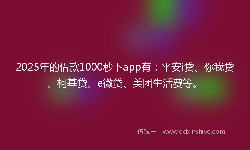 2025年的借款1000秒下app有：平安i贷、你我贷、柯基贷、e微贷、美团生活费等。