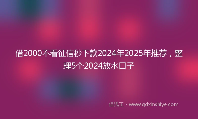 借2000不看征信秒下款2024年2025年推荐，整理5个2024放水口子