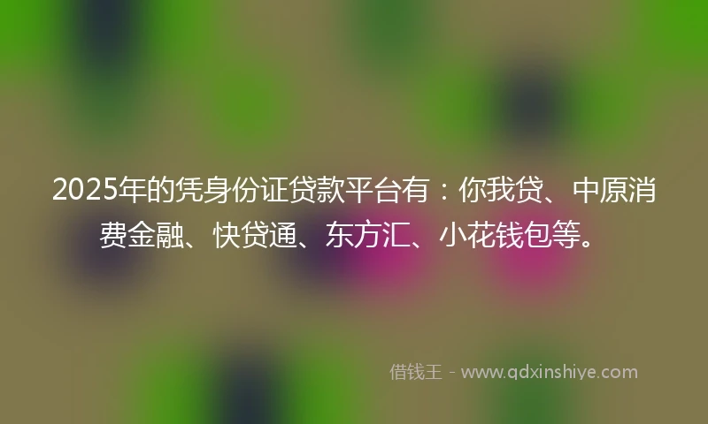 2025年的凭身份证贷款平台有：你我贷、中原消费金融、快贷通、东方汇、小花钱包等。
