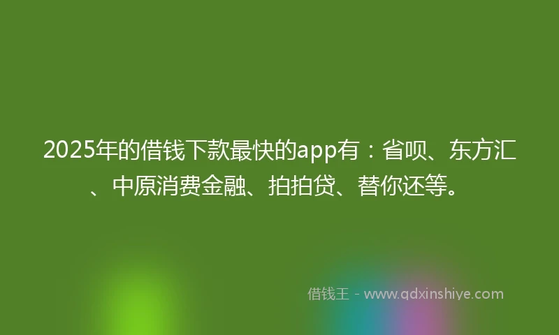 2025年的借钱下款最快的app有：省呗、东方汇、中原消费金融、拍拍贷、替你还等。