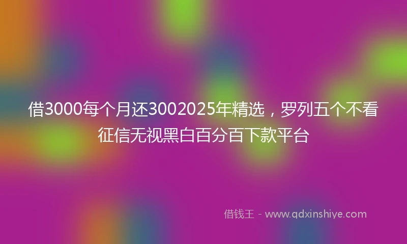 借3000每个月还3002025年精选，罗列五个不看征信无视黑白百分百下款平台