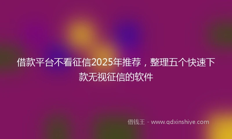 借款平台不看征信2025年推荐，整理五个快速下款无视征信的软件