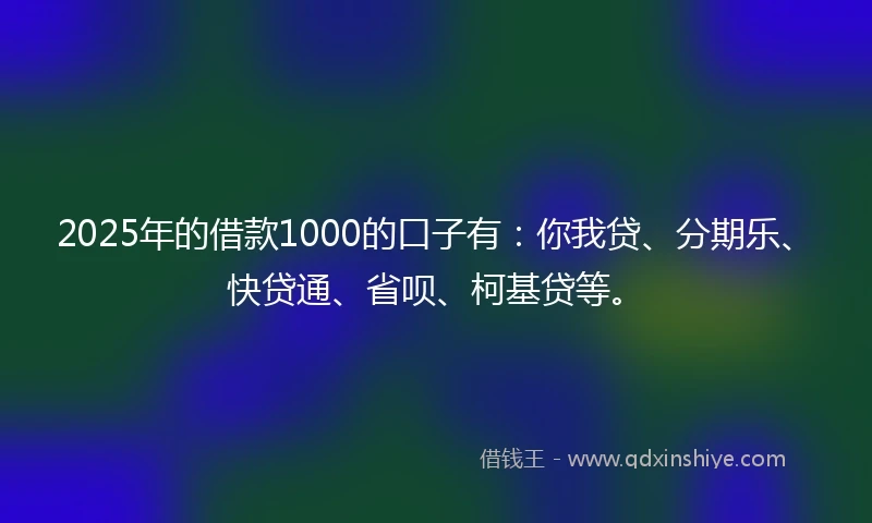 2025年的借款1000的口子有：你我贷、分期乐、快贷通、省呗、柯基贷等。