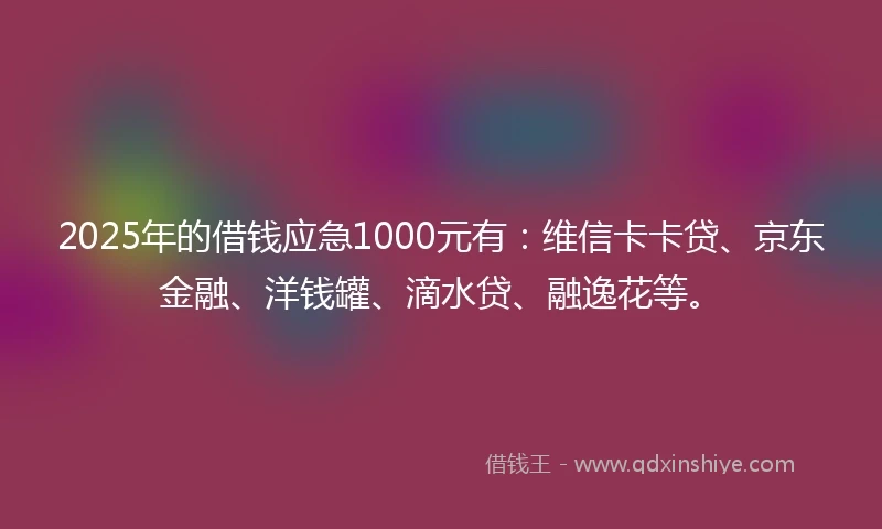 2025年的借钱应急1000元有：维信卡卡贷、京东金融、洋钱罐、滴水贷、融逸花等。