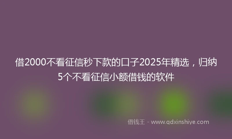 借2000不看征信秒下款的口子2025年精选，归纳5个不看征信小额借钱的软件