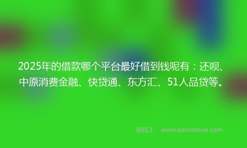 2025年的借款哪个平台最好借到钱呢有：还呗、中原消费金融、快贷通、东方汇、51人品贷等。