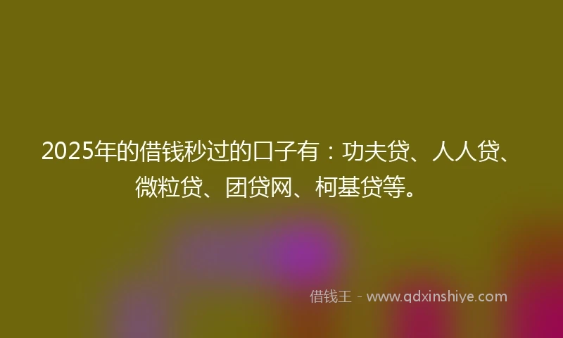 2025年的借钱秒过的口子有：功夫贷、人人贷、微粒贷、团贷网、柯基贷等。
