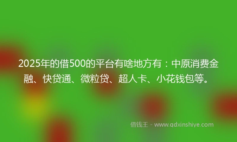 2025年的借500的平台有啥地方有：中原消费金融、快贷通、微粒贷、超人卡、小花钱包等。