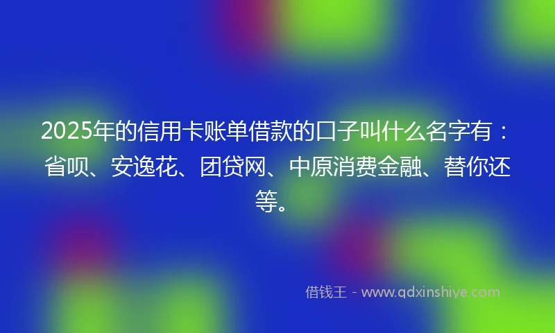 2025年的信用卡账单借款的口子叫什么名字有：省呗、安逸花、团贷网、中原消费金融、替你还等。