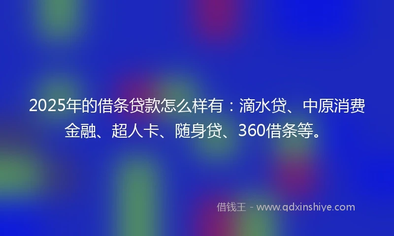 2025年的借条贷款怎么样有：滴水贷、中原消费金融、超人卡、随身贷、360借条等。