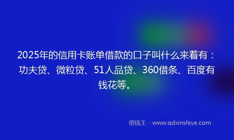 2025年的信用卡账单借款的口子叫什么来着有：功夫贷、微粒贷、51人品贷、360借条、百度有钱花等。