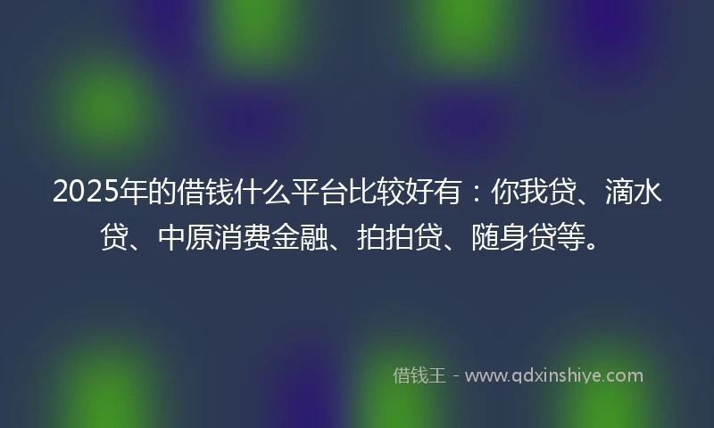 2025年的借钱什么平台比较好有：你我贷、滴水贷、中原消费金融、拍拍贷、随身贷等。