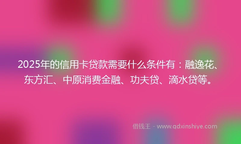 2025年的信用卡贷款需要什么条件有：融逸花、东方汇、中原消费金融、功夫贷、滴水贷等。