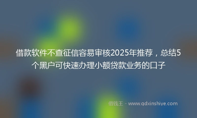 借款软件不查征信容易审核2025年推荐，总结5个黑户可快速办理小额贷款业务的口子