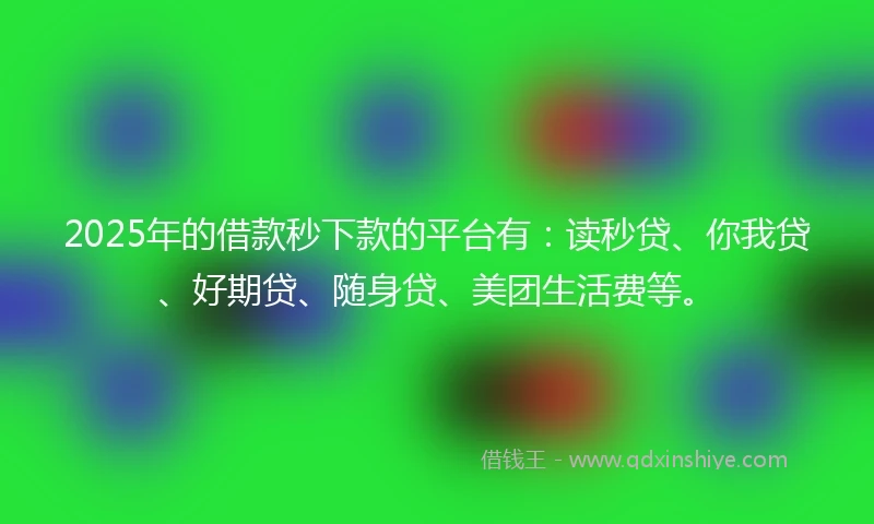 2025年的借款秒下款的平台有：读秒贷、你我贷、好期贷、随身贷、美团生活费等。