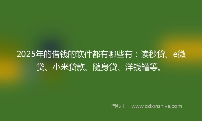 2025年的借钱的软件都有哪些有：读秒贷、e微贷、小米贷款、随身贷、洋钱罐等。