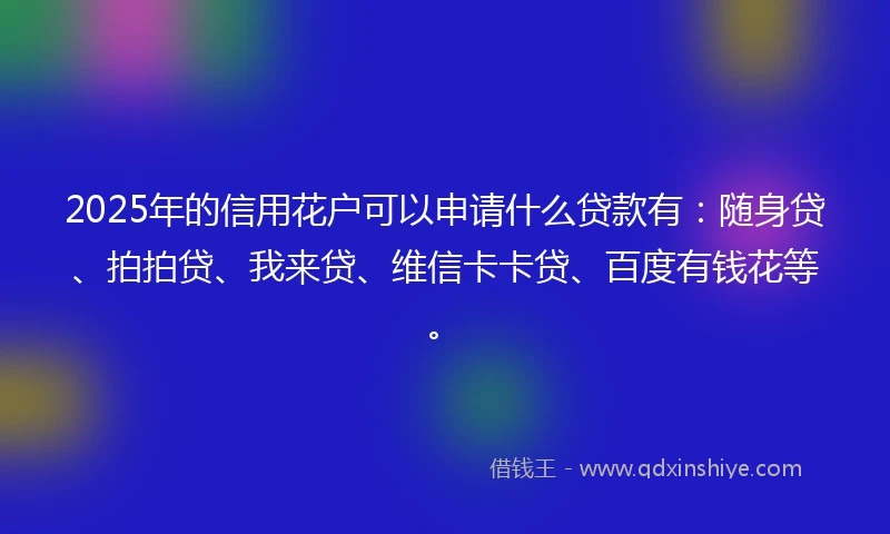2025年的信用花户可以申请什么贷款有：随身贷、拍拍贷、我来贷、维信卡卡贷、百度有钱花等。