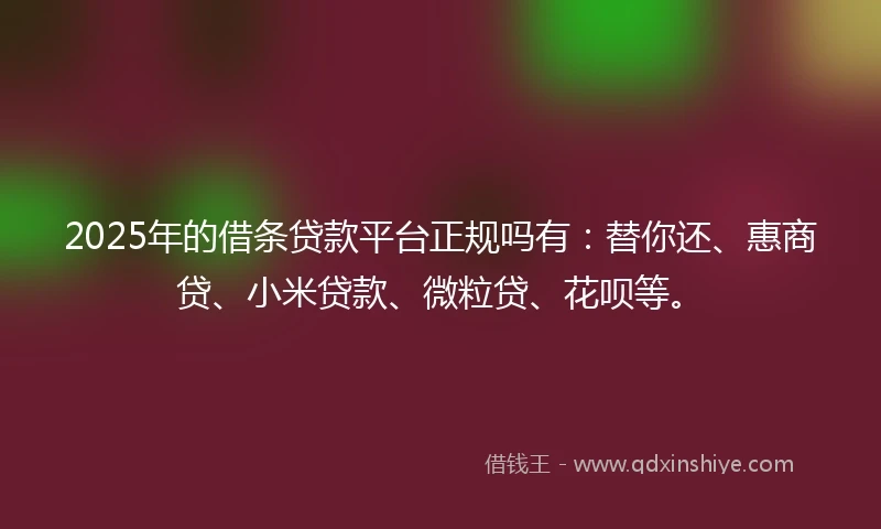 2025年的借条贷款平台正规吗有：替你还、惠商贷、小米贷款、微粒贷、花呗等。
