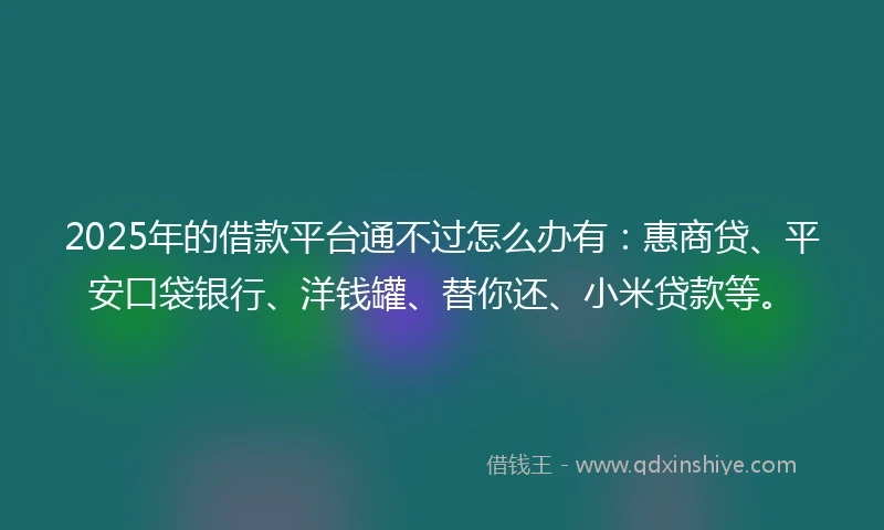 2025年的借款平台通不过怎么办有：惠商贷、平安口袋银行、洋钱罐、替你还、小米贷款等。
