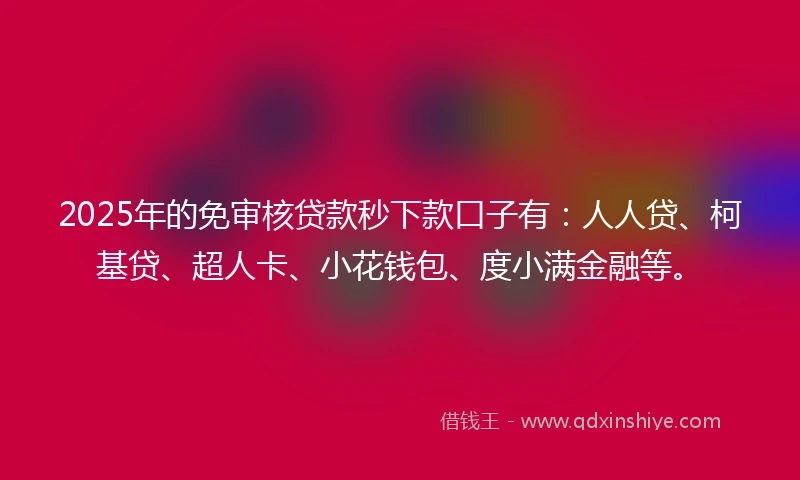 2025年的免审核贷款秒下款口子有：人人贷、柯基贷、超人卡、小花钱包、度小满金融等。
