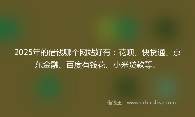 2025年的借钱哪个网站好有：花呗、快贷通、京东金融、百度有钱花、小米贷款等。