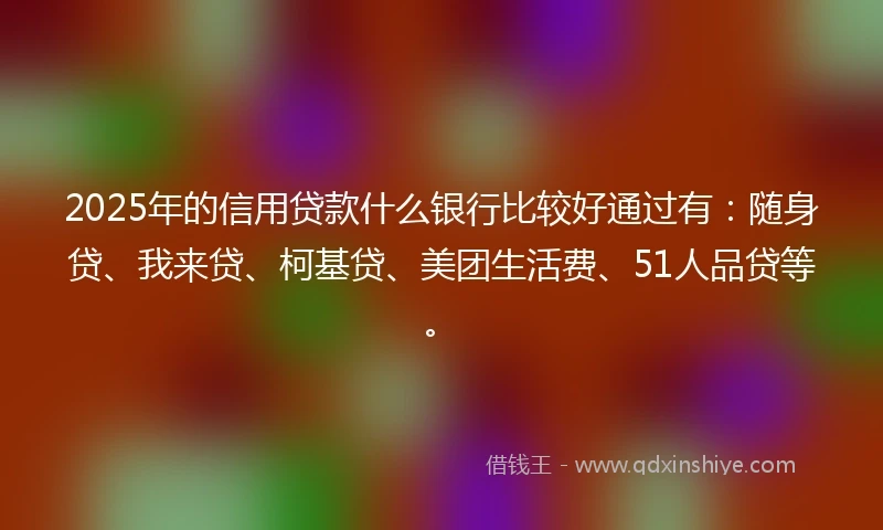 2025年的信用贷款什么银行比较好通过有：随身贷、我来贷、柯基贷、美团生活费、51人品贷等。