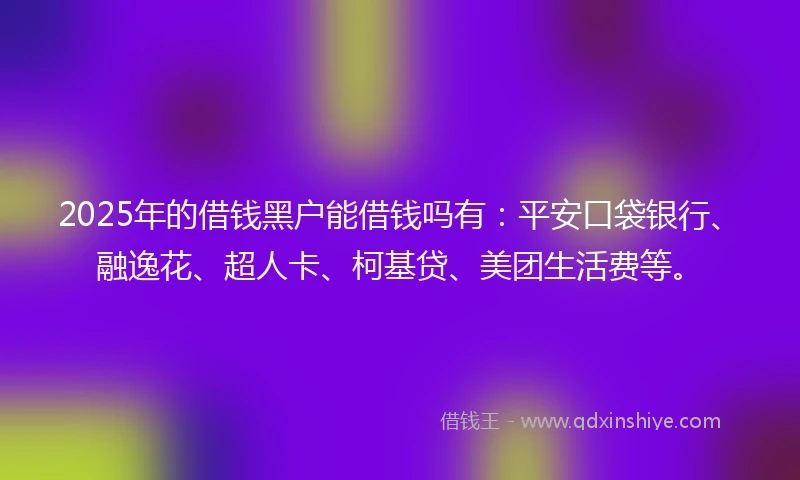 2025年的借钱黑户能借钱吗有：平安口袋银行、融逸花、超人卡、柯基贷、美团生活费等。