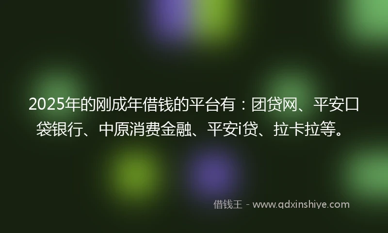 2025年的刚成年借钱的平台有：团贷网、平安口袋银行、中原消费金融、平安i贷、拉卡拉等。