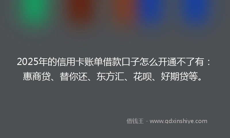 2025年的信用卡账单借款口子怎么开通不了有：惠商贷、替你还、东方汇、花呗、好期贷等。