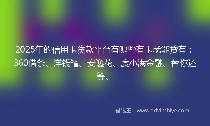 2025年的信用卡贷款平台有哪些有卡就能贷有：360借条、洋钱罐、安逸花、度小满金融、替你还等。