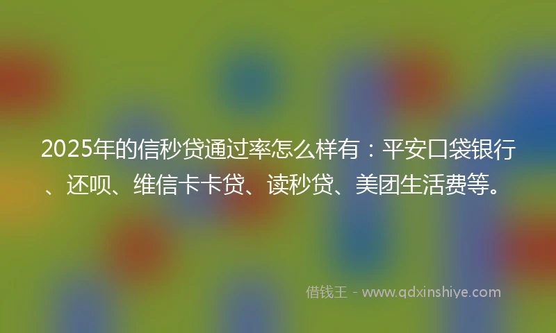 2025年的信秒贷通过率怎么样有：平安口袋银行、还呗、维信卡卡贷、读秒贷、美团生活费等。