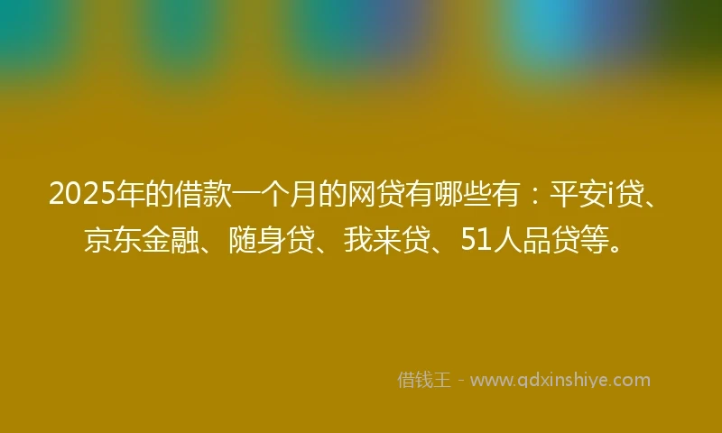 2025年的借款一个月的网贷有哪些有：平安i贷、京东金融、随身贷、我来贷、51人品贷等。