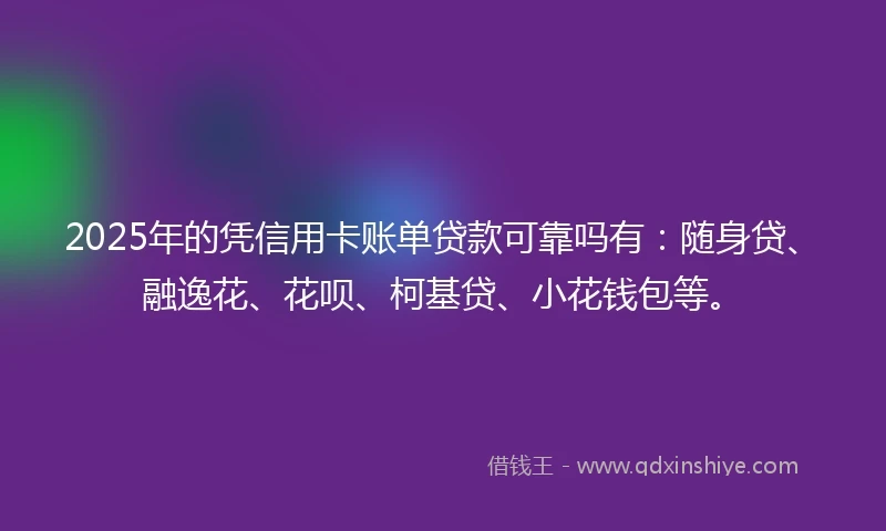 2025年的凭信用卡账单贷款可靠吗有：随身贷、融逸花、花呗、柯基贷、小花钱包等。
