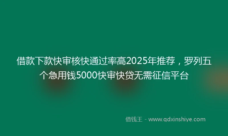借款下款快审核快通过率高2025年推荐，罗列五个急用钱5000快审快贷无需征信平台