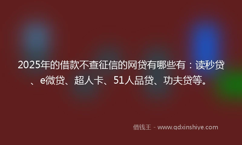 2025年的借款不查征信的网贷有哪些有：读秒贷、e微贷、超人卡、51人品贷、功夫贷等。