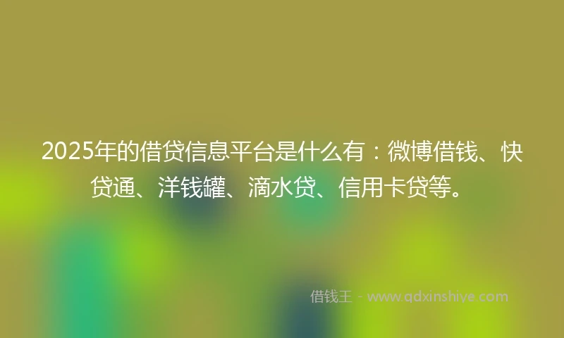 2025年的借贷信息平台是什么有：微博借钱、快贷通、洋钱罐、滴水贷、信用卡贷等。