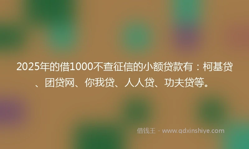 2025年的借1000不查征信的小额贷款有：柯基贷、团贷网、你我贷、人人贷、功夫贷等。