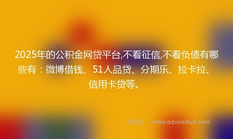 2025年的公积金网贷平台,不看征信,不看负债有哪些有：微博借钱、51人品贷、分期乐、拉卡拉、信用卡贷等。