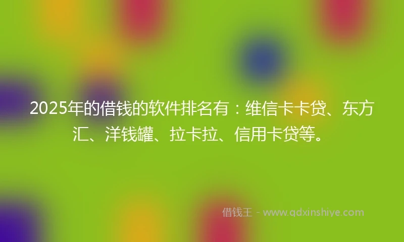 2025年的借钱的软件排名有：维信卡卡贷、东方汇、洋钱罐、拉卡拉、信用卡贷等。