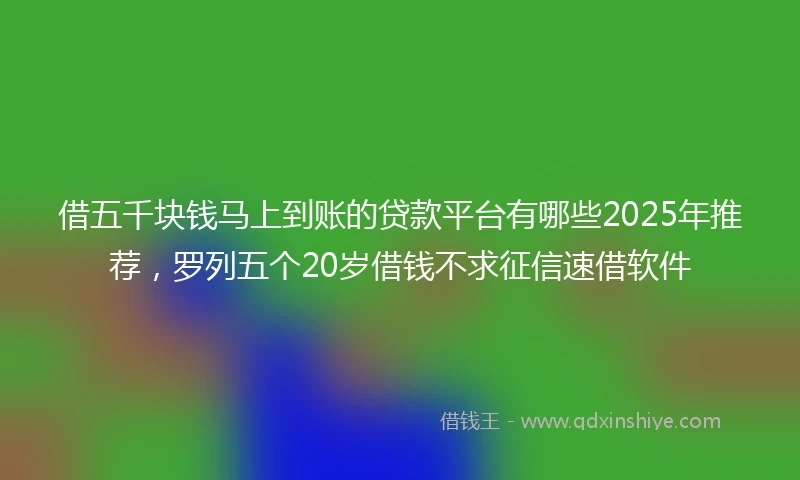 借五千块钱马上到账的贷款平台有哪些2025年推荐，罗列五个20岁借钱不求征信速借软件